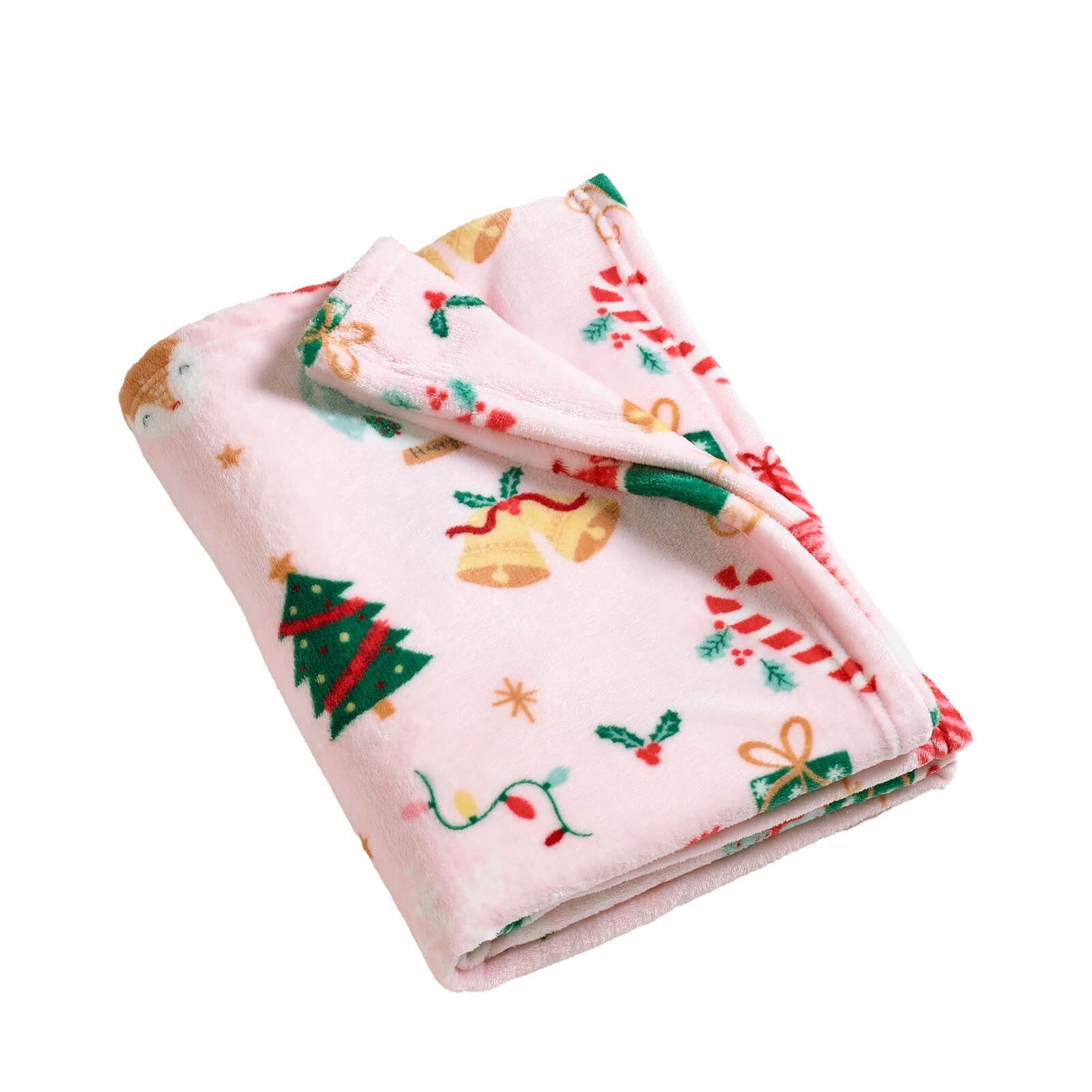 Catherine Lansfield Christmas Happy Holidays Cosy Fleece Blanket Throw Pink - 130x170cm