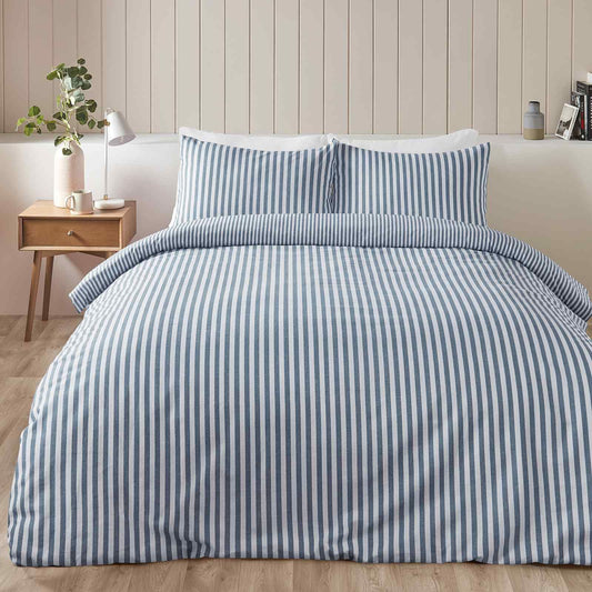 Brushed Stripe Blue Single Duvet Cover Set