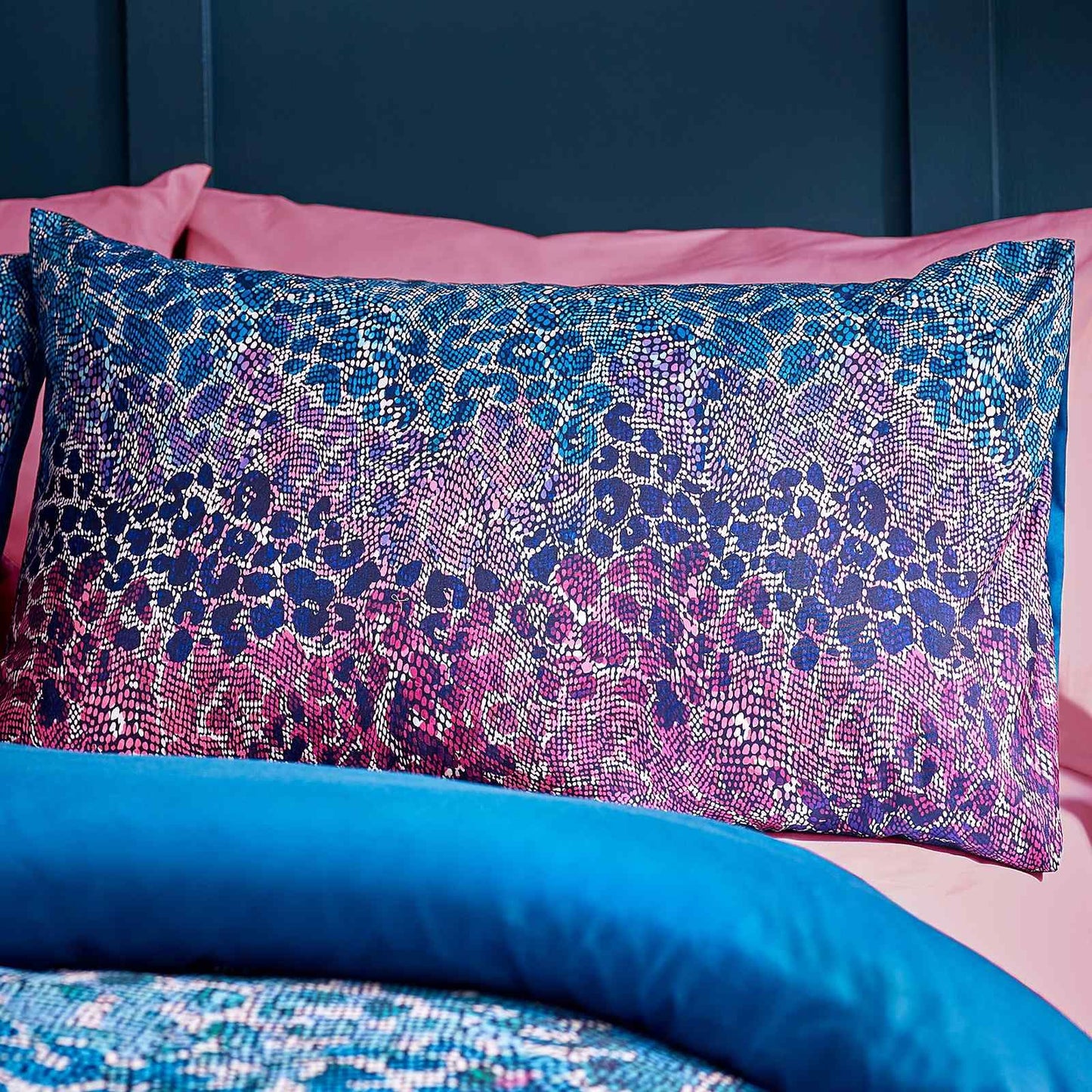 Satin Animal Print Teal Duvet Cover Set