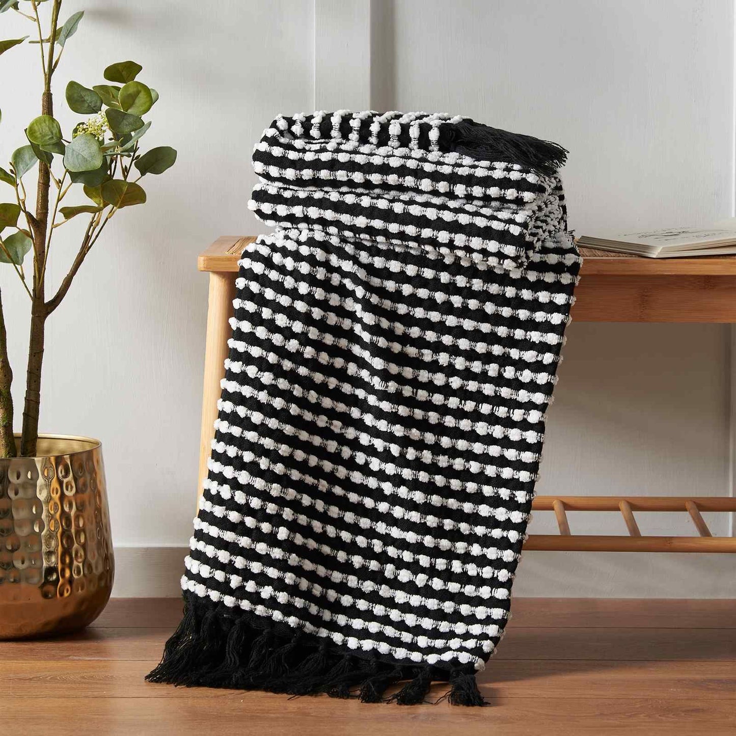 Stab Stitch Black Blanket Throw