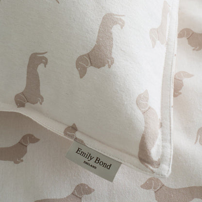 Emily Bond Peggy Dachshund Printed Reversible Cotton Bedding Duvet Cover Set Cream