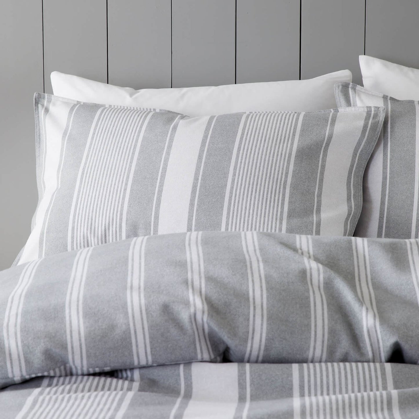 Brushed Ticking Stripe Grey Duvet Cover Set