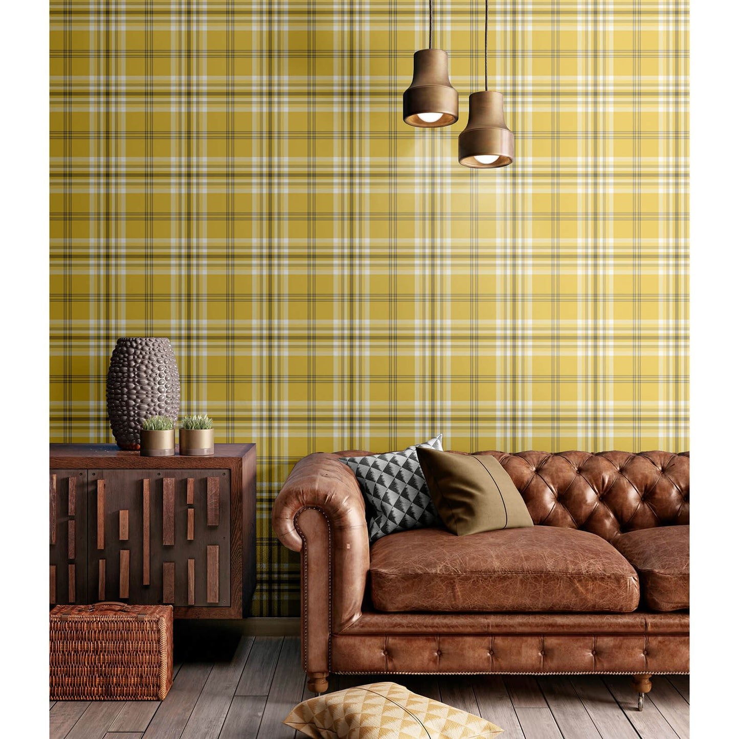 Kelso Check Ochre Wallpaper