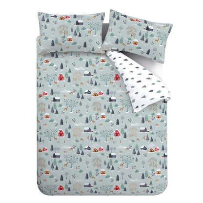 Brushed Winter Scene Blue Duvet Cover Set