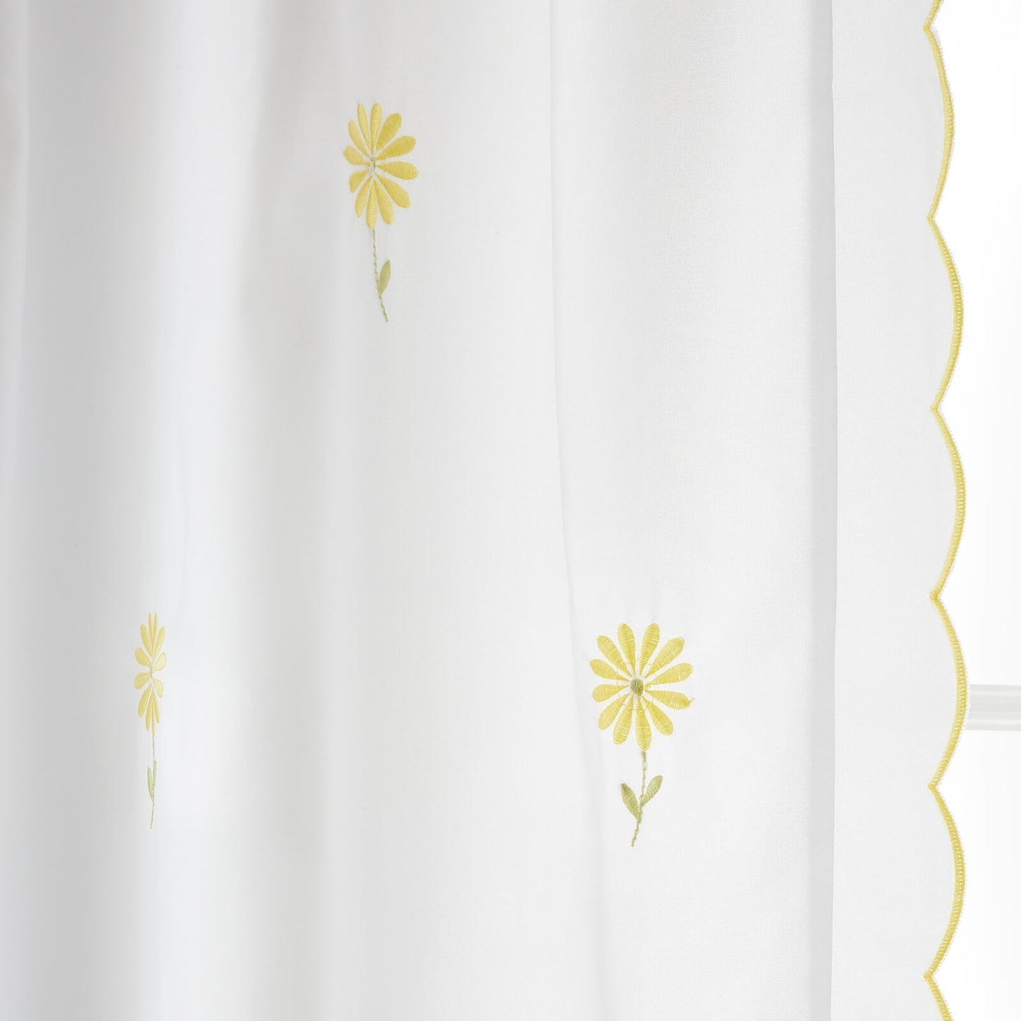 Lorna Embroidered Daisy Tab Top Voile Curtain Panel White