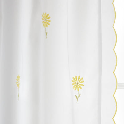 Lorna Embroidered Daisy Tab Top Voile Curtain Panel White