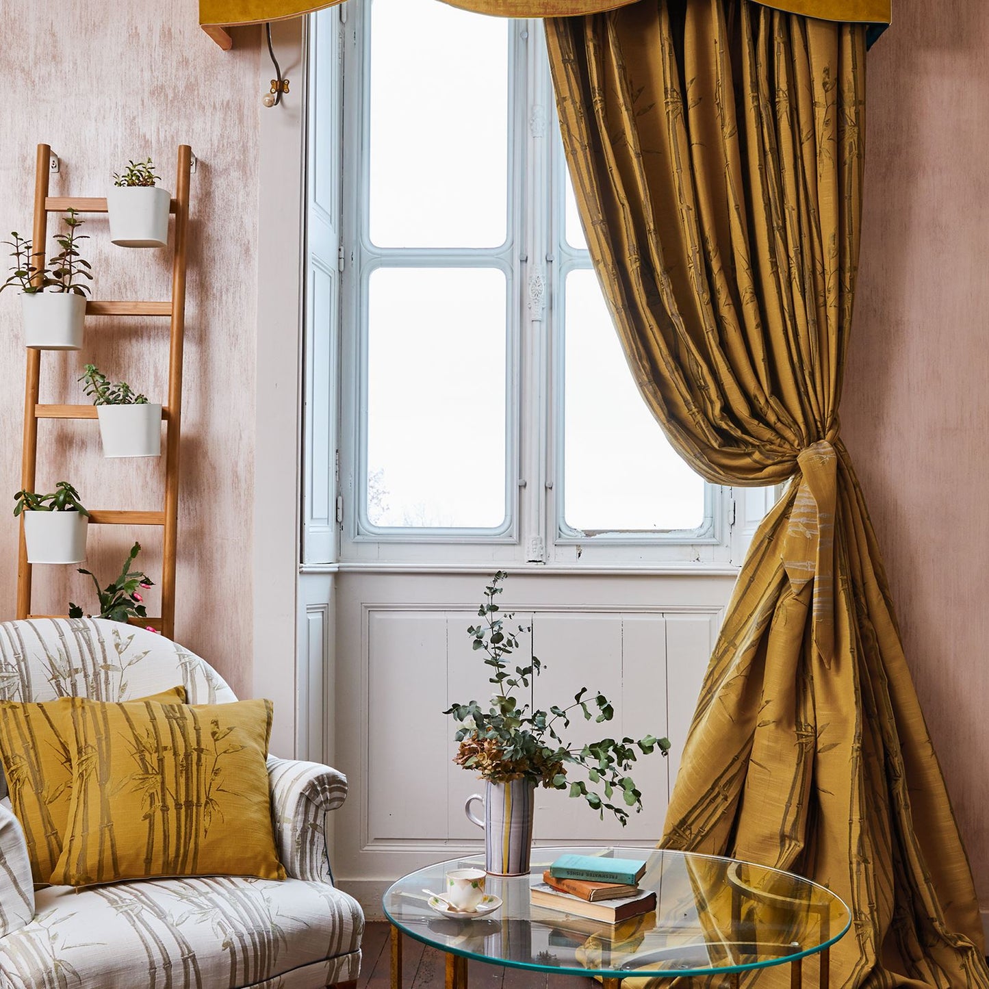 Bamboo Ochre Pencil Pleat Curtains