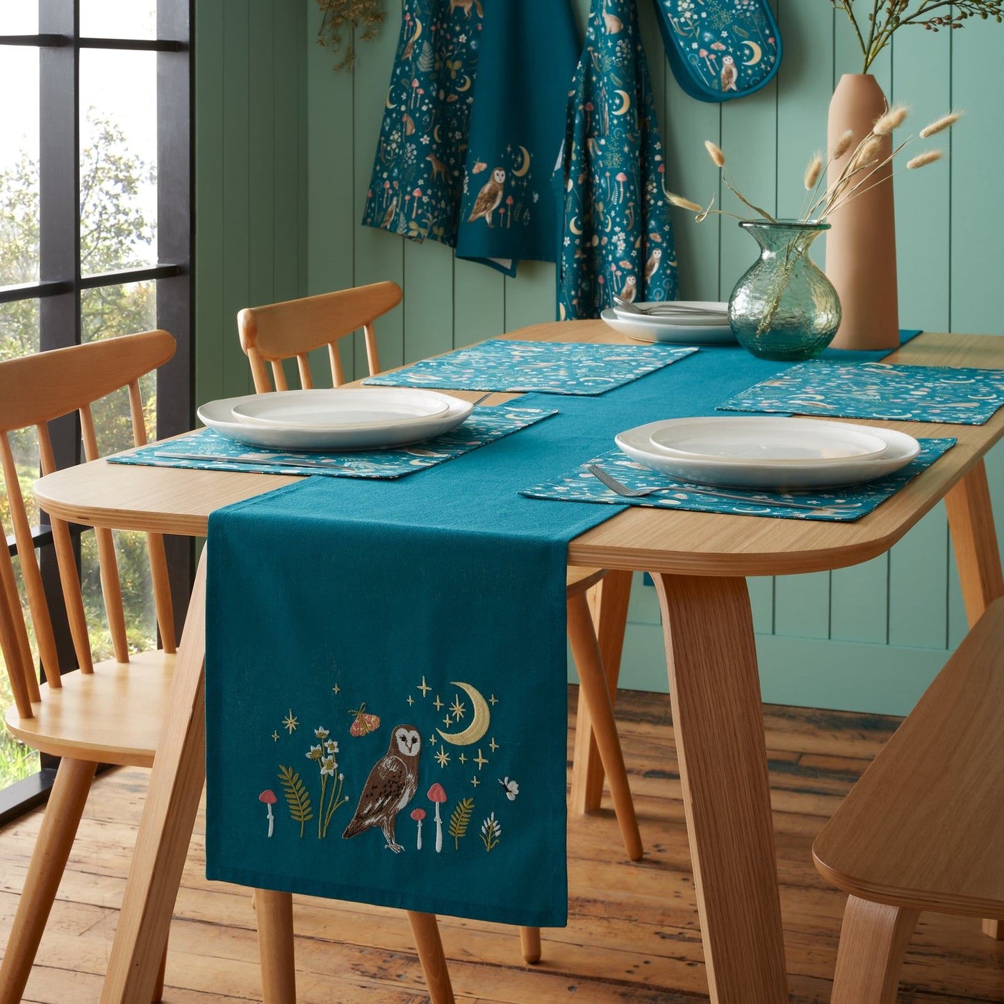 Catherine Lansfield Enchanted Twilight Animals Cotton Dining Table Runner Green - 33x220cm