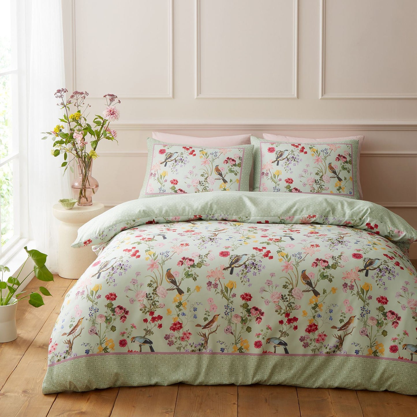RHS x Catherine Lansfield Birds In Bloom Green Duvet Cover Set