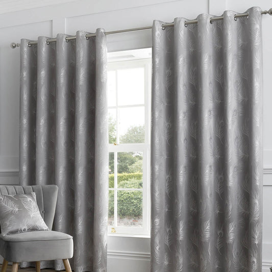 Feather Silver Eyelet Curtains