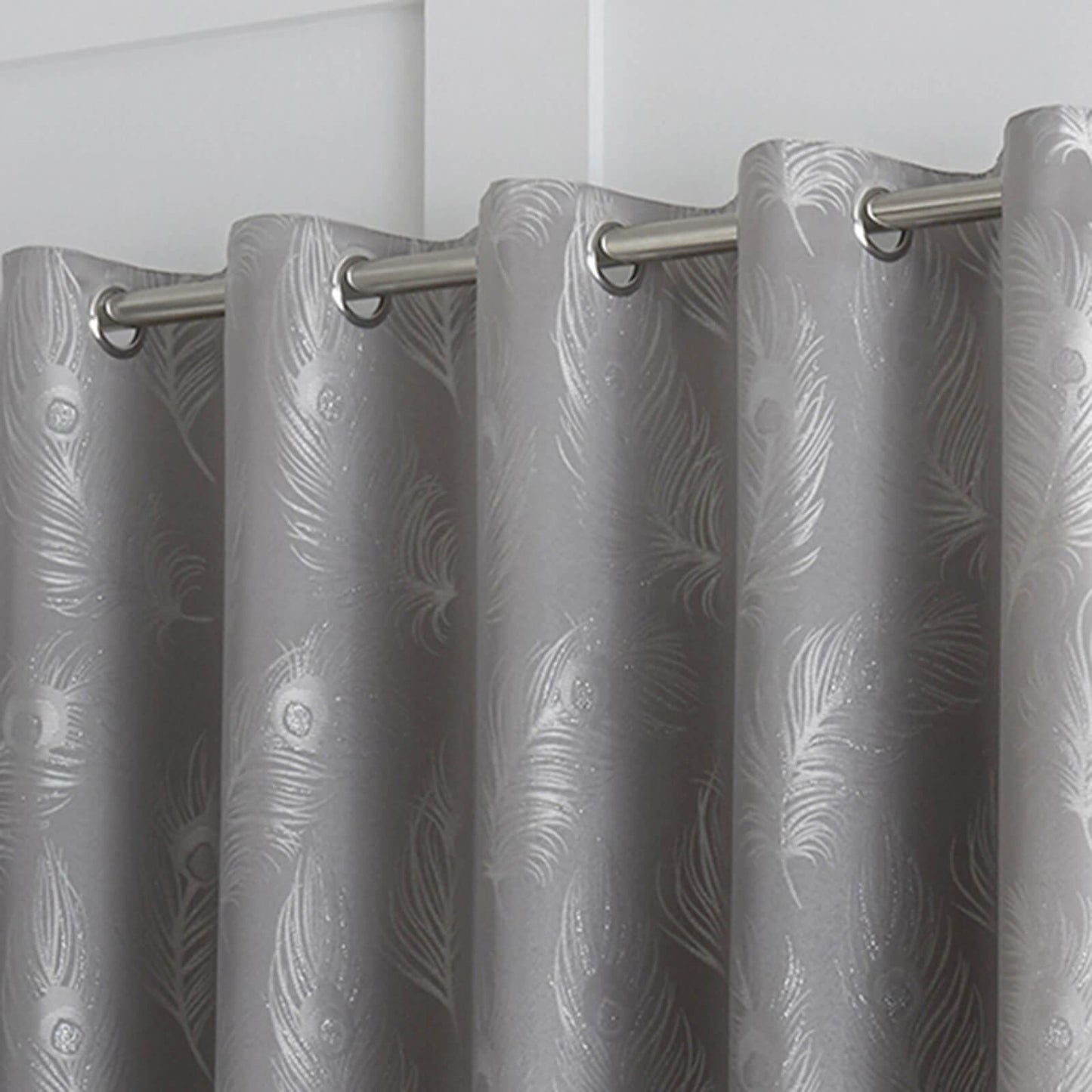 Feather Silver Eyelet Curtains