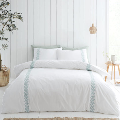 Embroidery Leaf White Grey Duvet Set