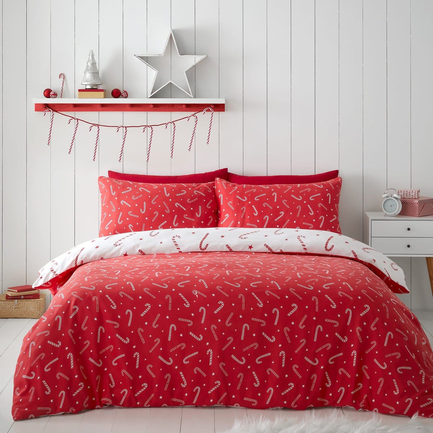 Christmas Candy Cane White Duvet Set