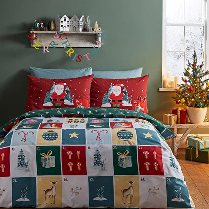 Christmas Advent Calendar Red Duvet Cover Set