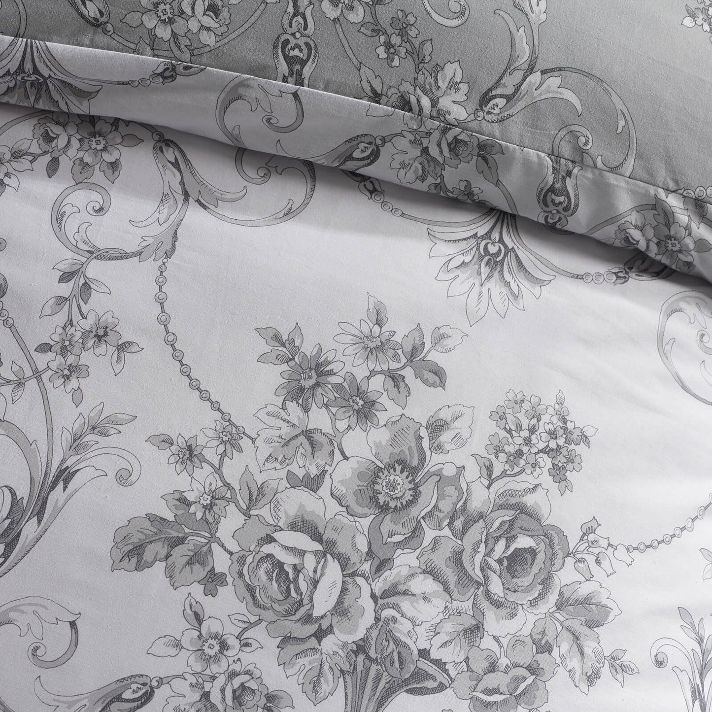 Catherine Lansfield Antoinette Damask Reversible Bedding Duvet Cover Set Grey