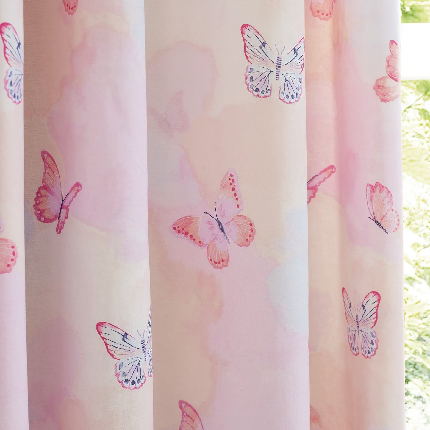 Catherine Lansfield Ombre Butterflies Fully Reversible Eyelet Curtains Two Panels Pink - 66x72 Inch