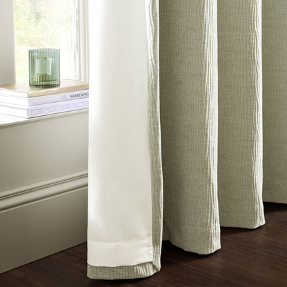 Catherine Lansfield Crinkle Chenille Lined Eyelet Curtains Two Panels Natural