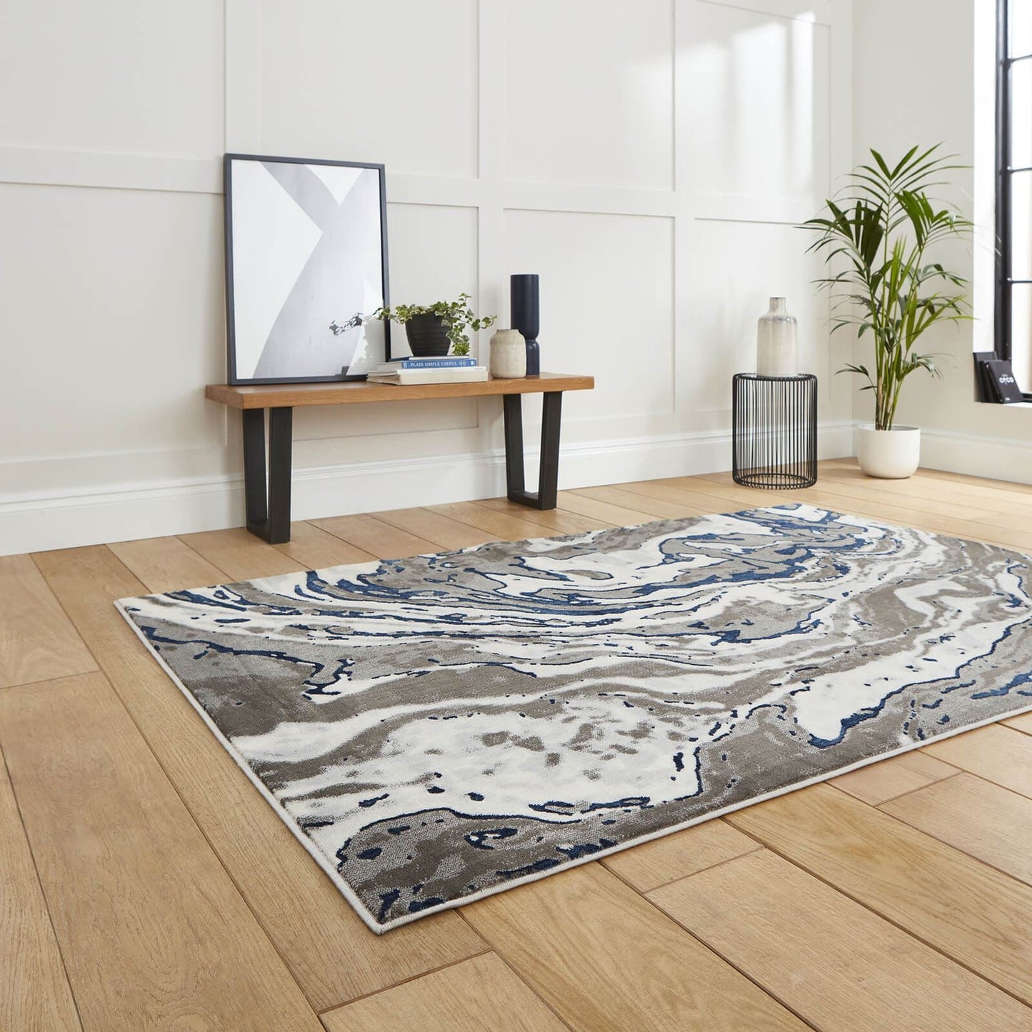 Apollo GR584 Grey/Navy Modern Rug