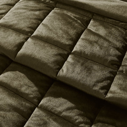 Kingsley Matt Velvet Quilted Bedspread Olive Green