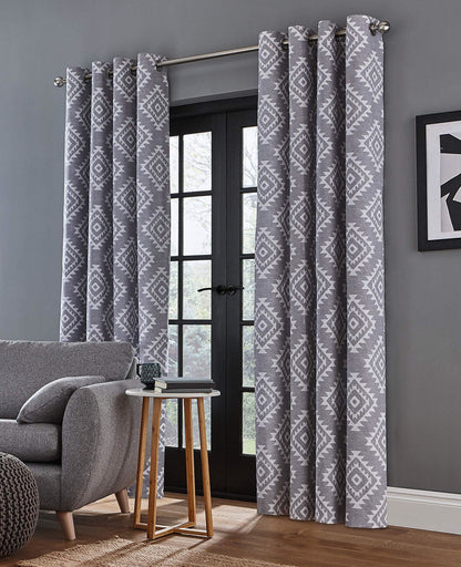 Aztec Eyelet Silver Curtains