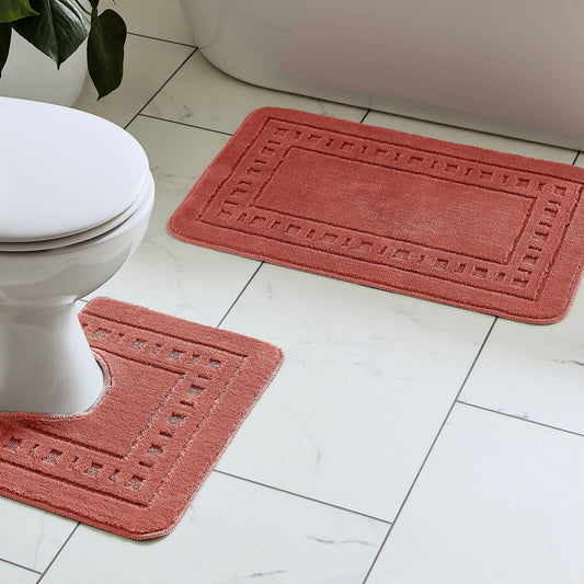 Armoni Bath Mat and Pedestal Mat Set Terracotta