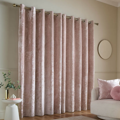 Catherine Lansfield Crushed Velvet Lined Eyelet Curtains Two Panels Blush Pink