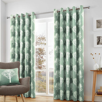 Woodland Trees Duck Egg Eyelet Curtains