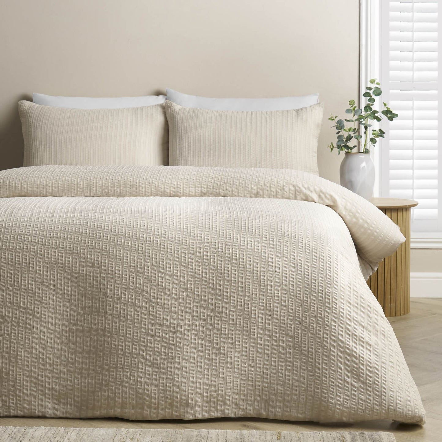 Catherine Lansfield Striped Seersucker Bedding Duvet Cover Set Natural
