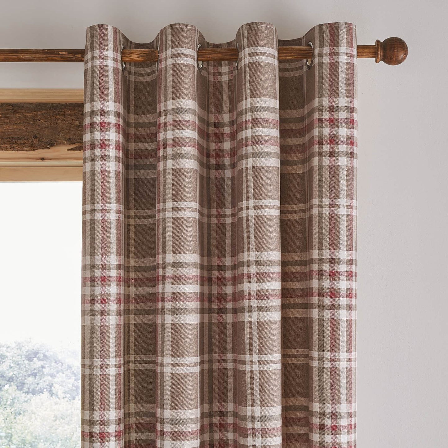 Tweed Woven Check Natural Eyelet Curtains