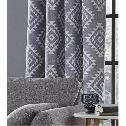 Aztec Eyelet Silver Curtains