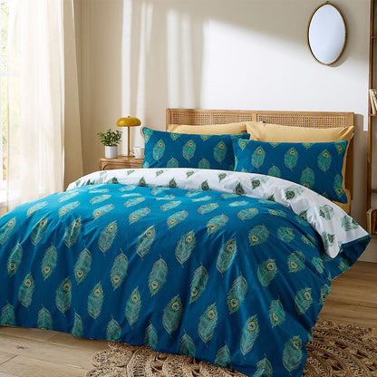 Their Nibs Peacock Feather Teal Green Duvet Cover Set
