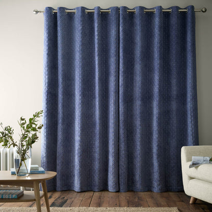Bianca Fine Linens Attica Velvet Blackout Eyelet Curtains Two Panels Blue
