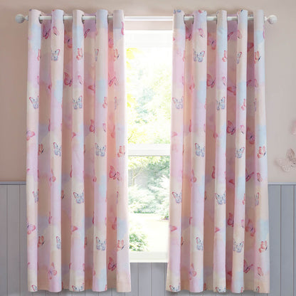 Catherine Lansfield Ombre Butterflies Fully Reversible Eyelet Curtains Two Panels Pink - 66x72 Inch