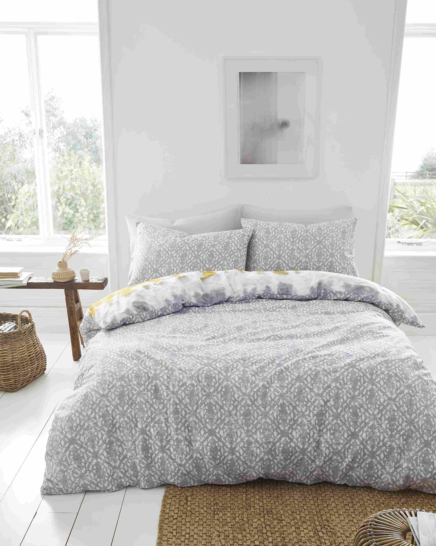 Hermosa Tie Dye Ochre Grey Duvet Set