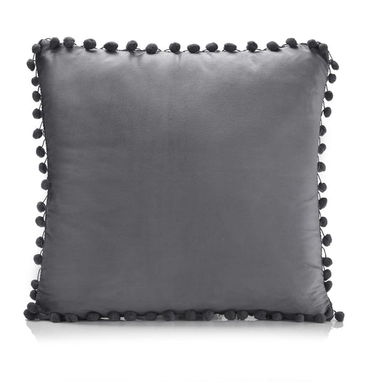 Poms Velvet Charcoal Cushion Cover