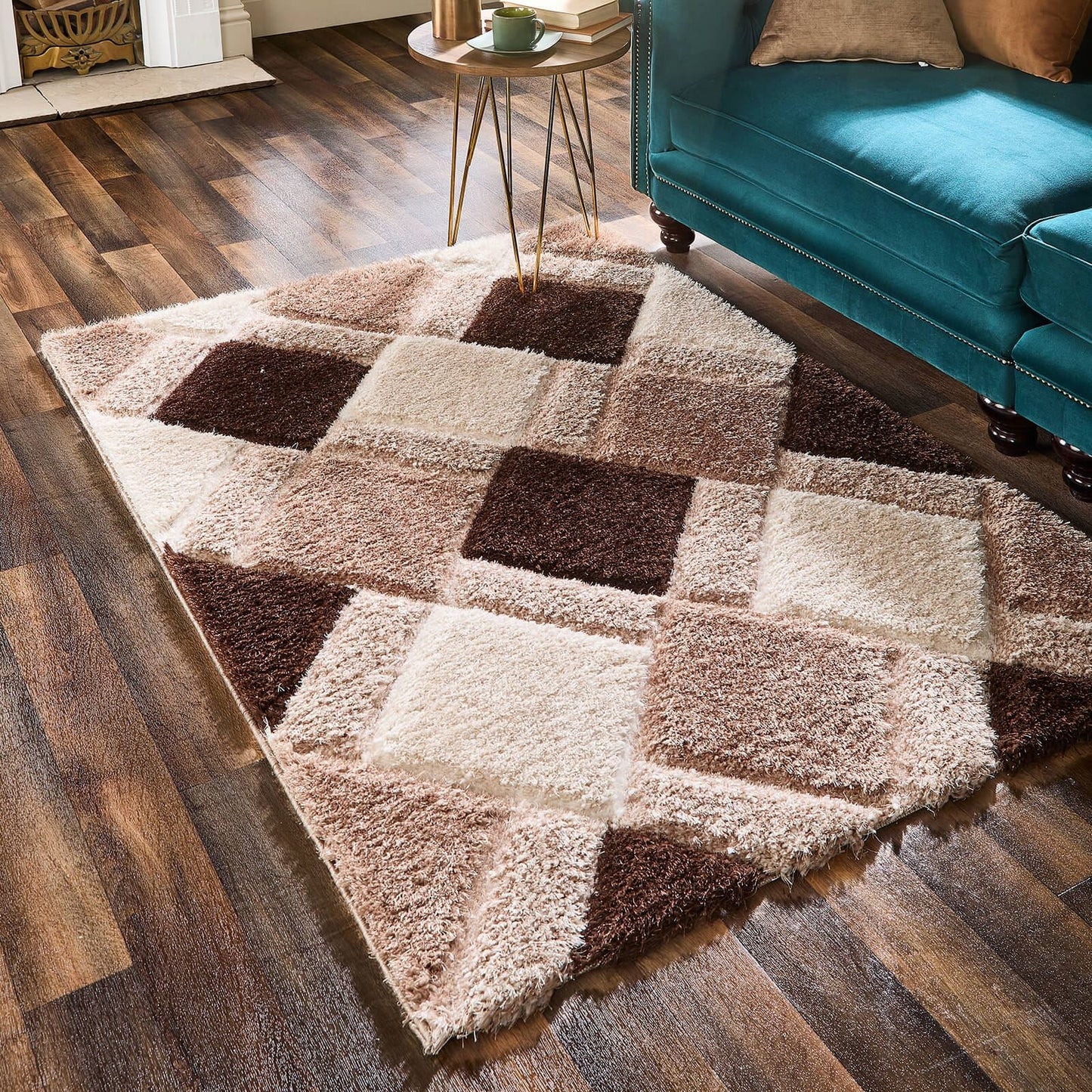 3D Geo Shaggy Beige Modern Rugs