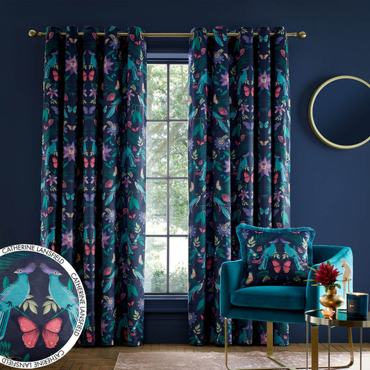 Mya Navy Blue Curtains Two Panels