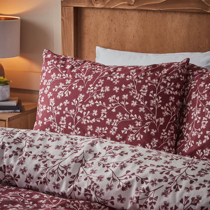 Brushed Grace Floral Leaf Red Duvet Cover Set