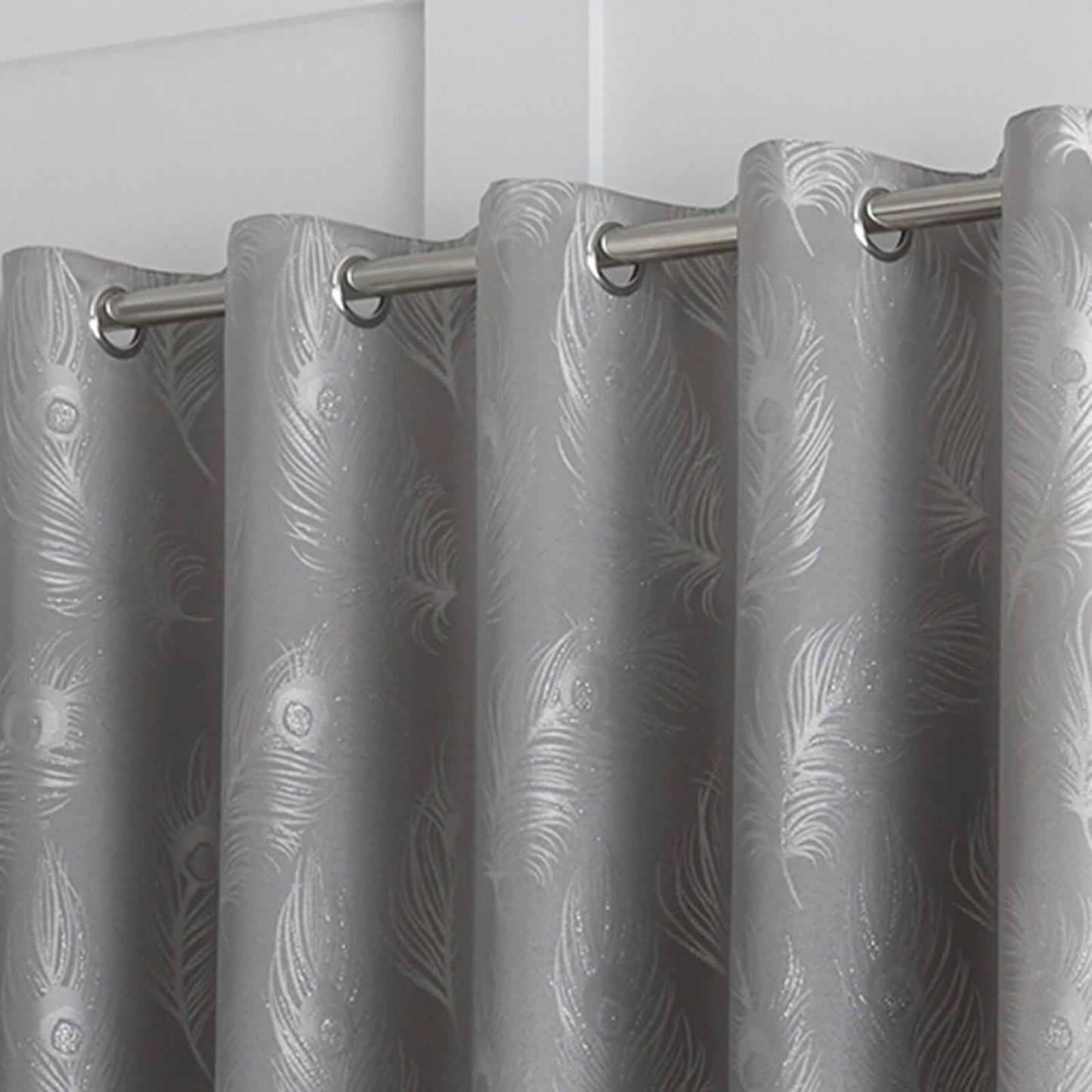 Feather Silver Eyelet Curtains