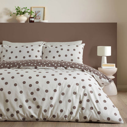 Catherine Lansfield Polka Dot Reversible Bedding Duvet Cover Set Chocolate