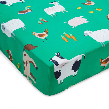 Farmyard Animals Green Fitted Sheet