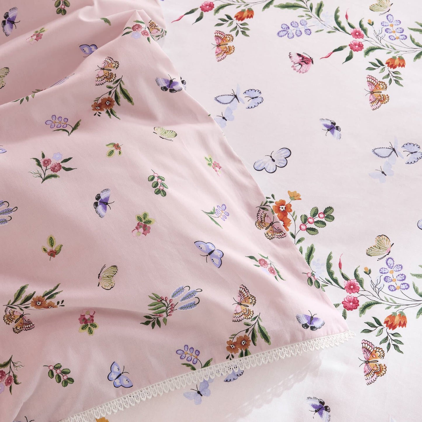 Cath Kidston Flutter Floral Reversible Cotton Bedding Duvet Cover Set Pink