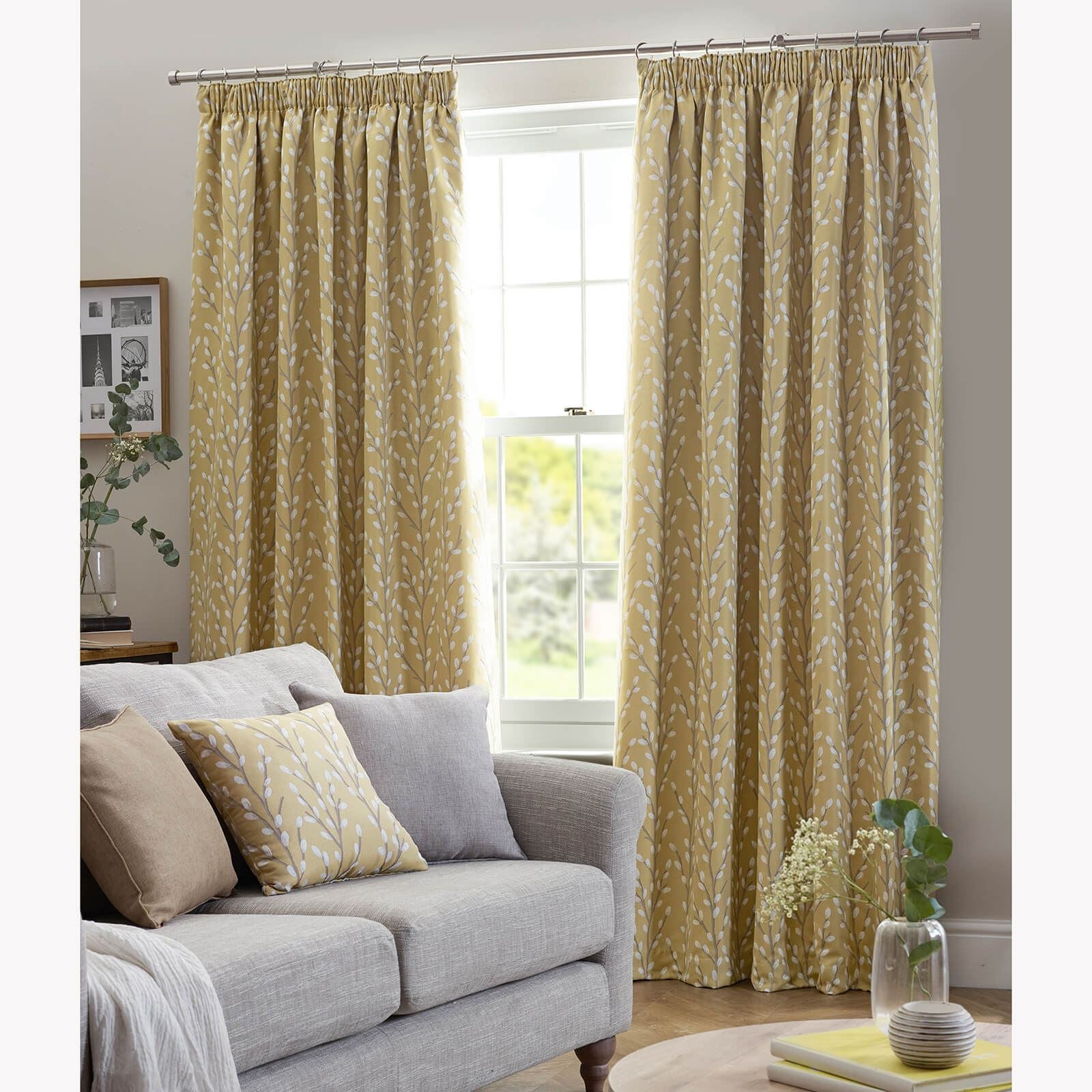 Sienna Abstract Ochre Pencil Pleat Curtains