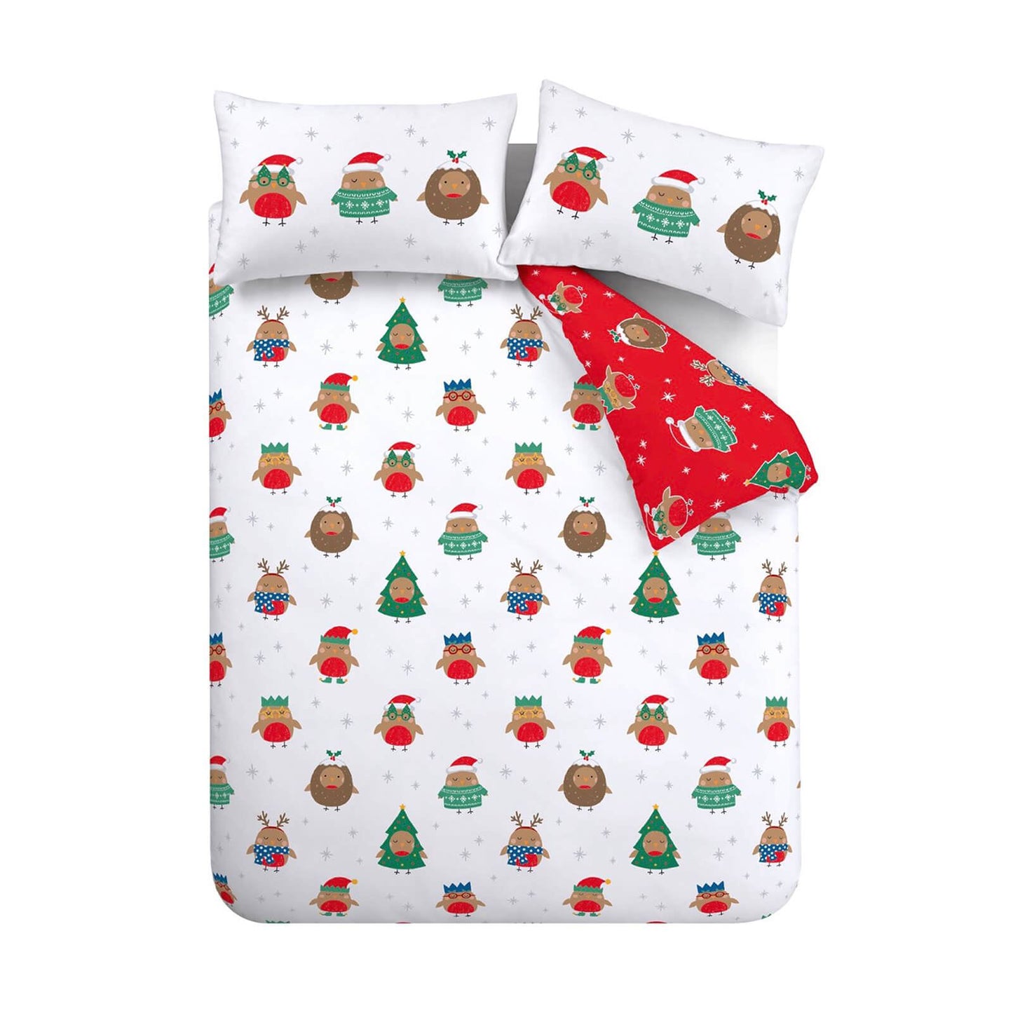 Christmas Party Robins White Duvet Cover Set