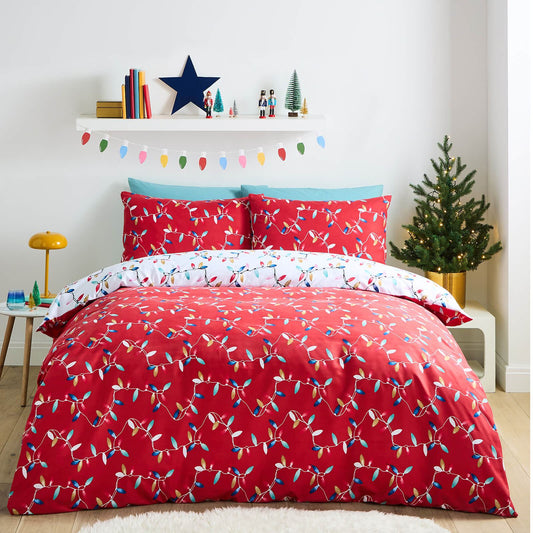 Christmas Lights Red Duvet Cover Set