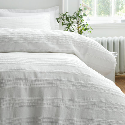 Bianca Waffle Cotton Stripe White Duvet Cover Set