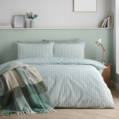 Catherine Lansfield Epping Textured Stripe Green Duvet Cover Set