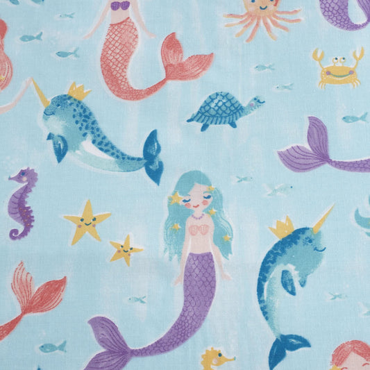 Underwater World Printed Teal 15Cm Fitted Bed Sheet