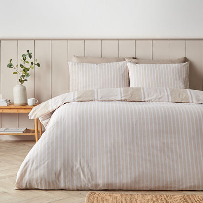 Catherine Lansfield Banded Stripe Natural Duvet Cover Set