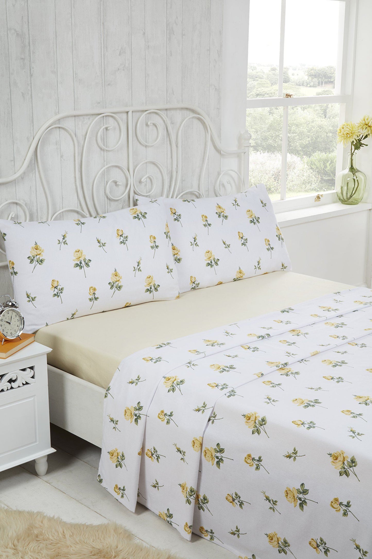 Rosebud BC Lemon Fitted & Flat Sheet With Pillowcase